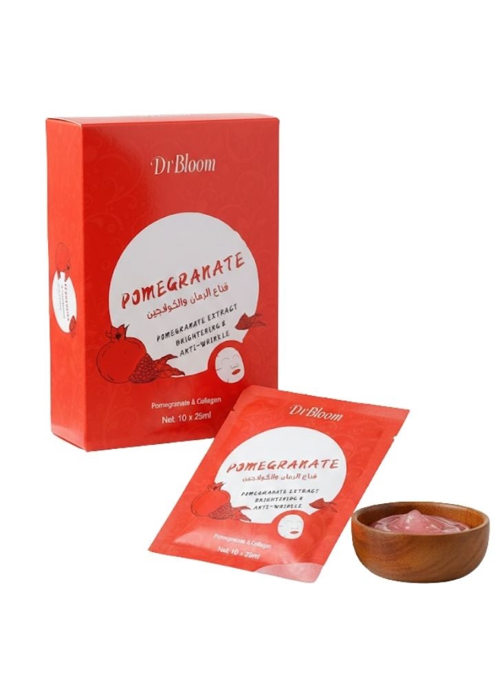 دكتور يلوم  قناع الوجه الورقي بالرمان من دكتور بلوم مع الكولاجين - عبوة أقنعة للوجه لتفتيح البشرة ومكافحة التجاعيد - Image 1